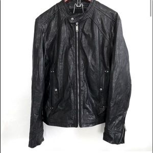 Diesel Black 100% Sheep Leather Motorcycle Jacket Cafe Racer XL